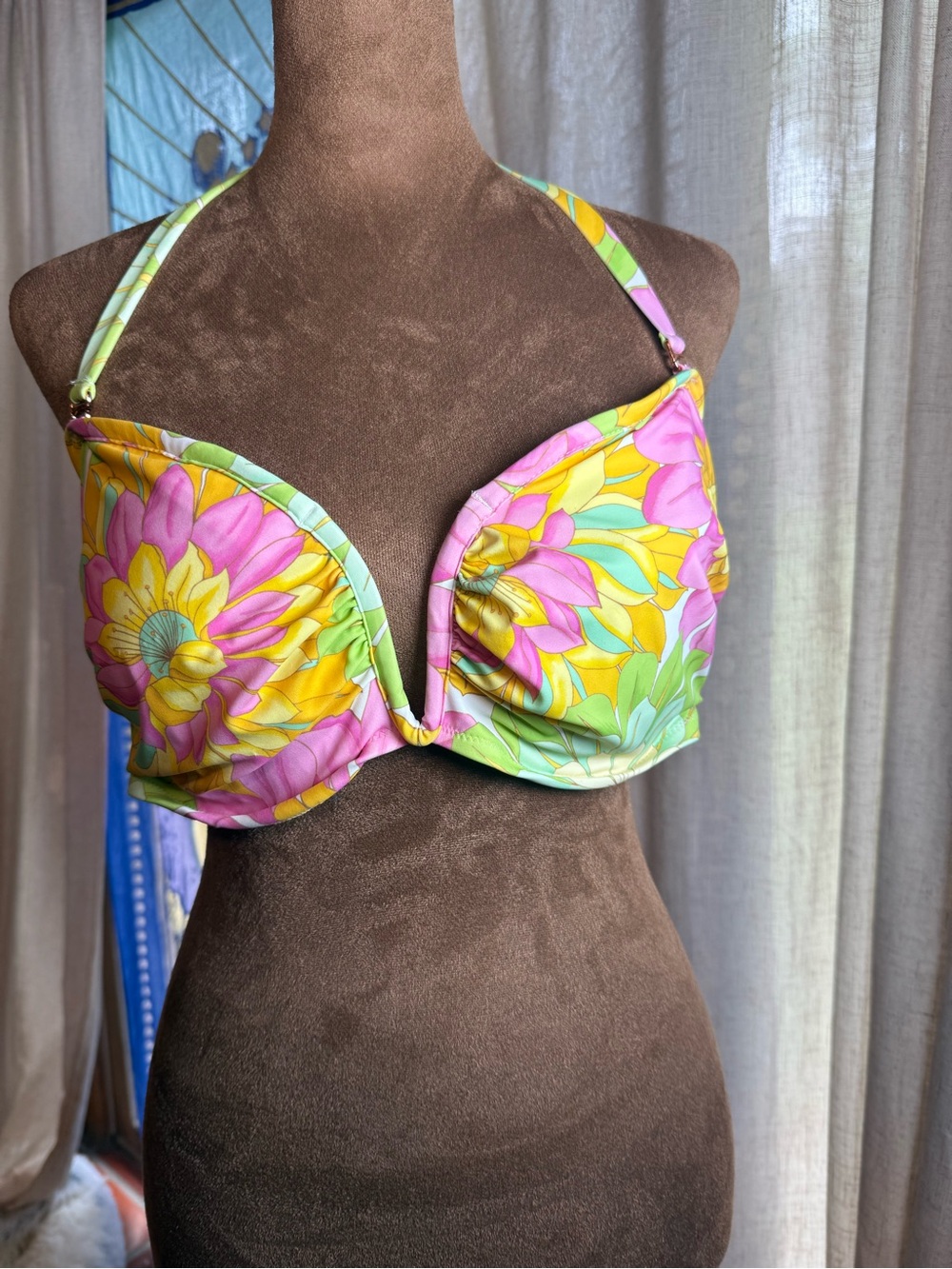 Shade & Shore Pink Yellow Green Floral Underwire Bikini Top